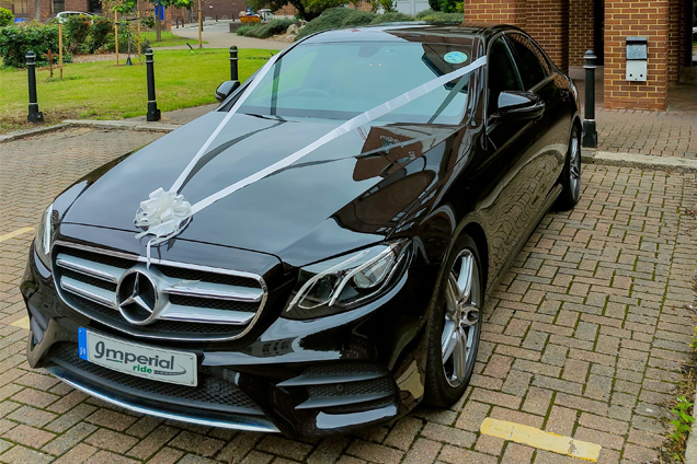 Mercedes-Benz E-Class Wedding Car Decorated for Chauffeur Service
