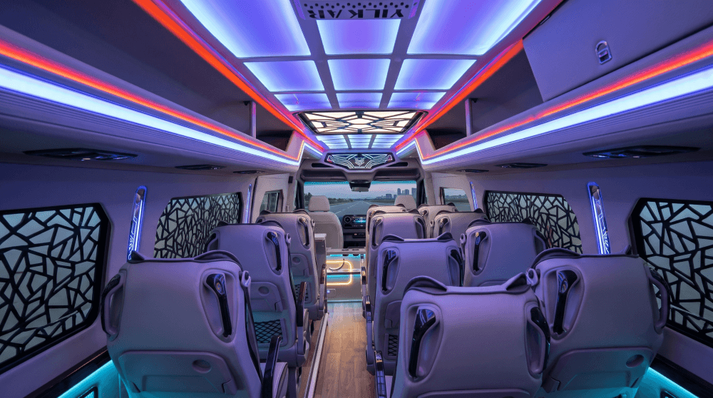 Mercedes-Benz Sprinter Luxury Diamond Quilted Leather Interior Seating & Ambient Lights